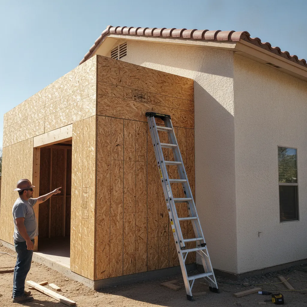 New room addition framed and sheathed, tied into an existing home in Canutillo, TX