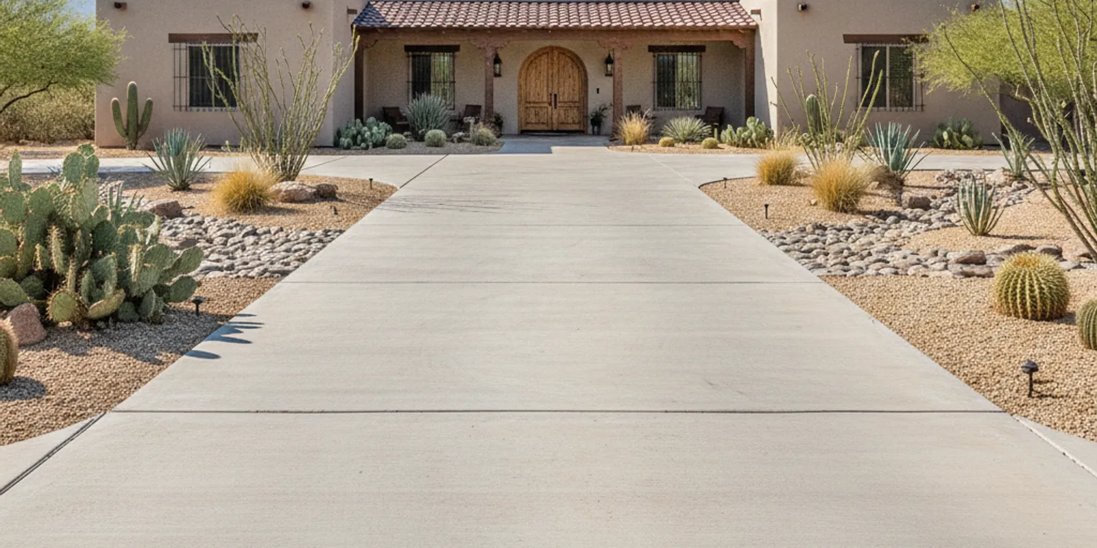 Freshly poured and finished concrete driveway in Canutillo, TX