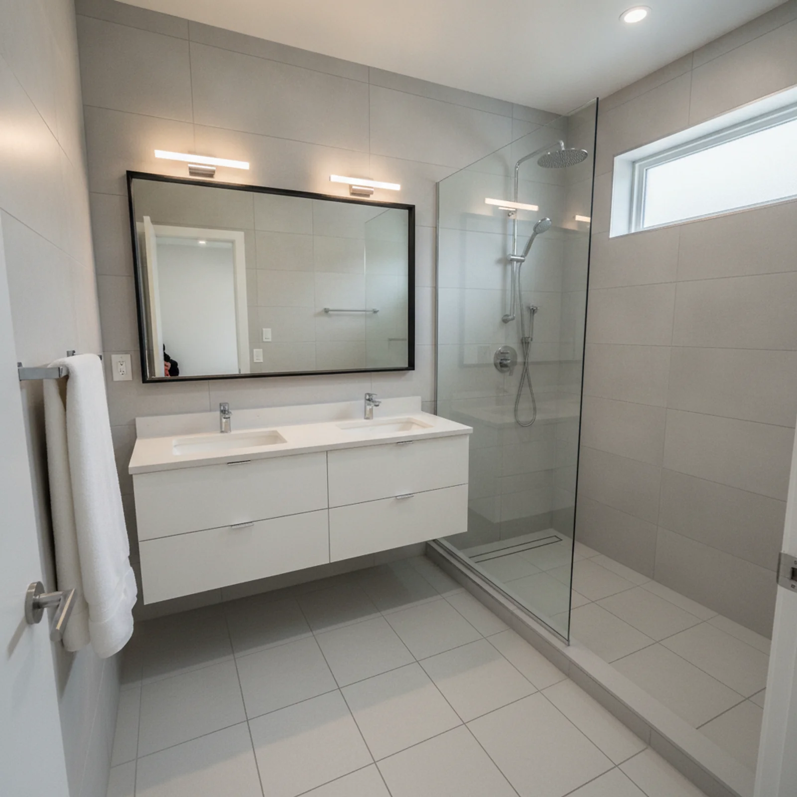 Completed bathroom remodel with a tiled walk-in shower in Canutillo, TX
