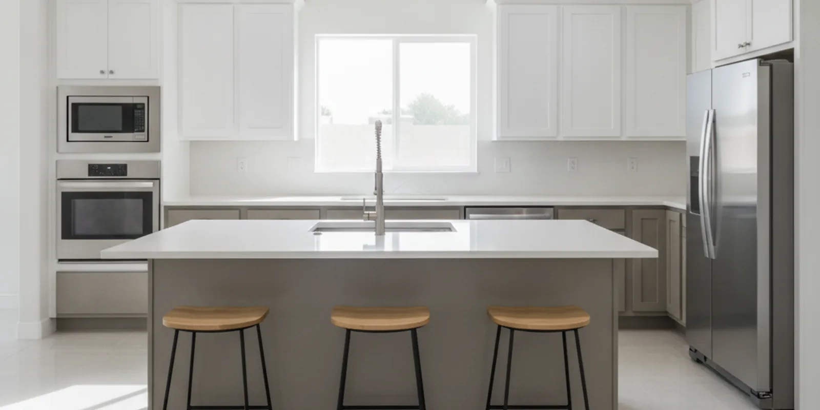 Finished kitchen remodel with new cabinets and quartz counters in Canutillo, TX